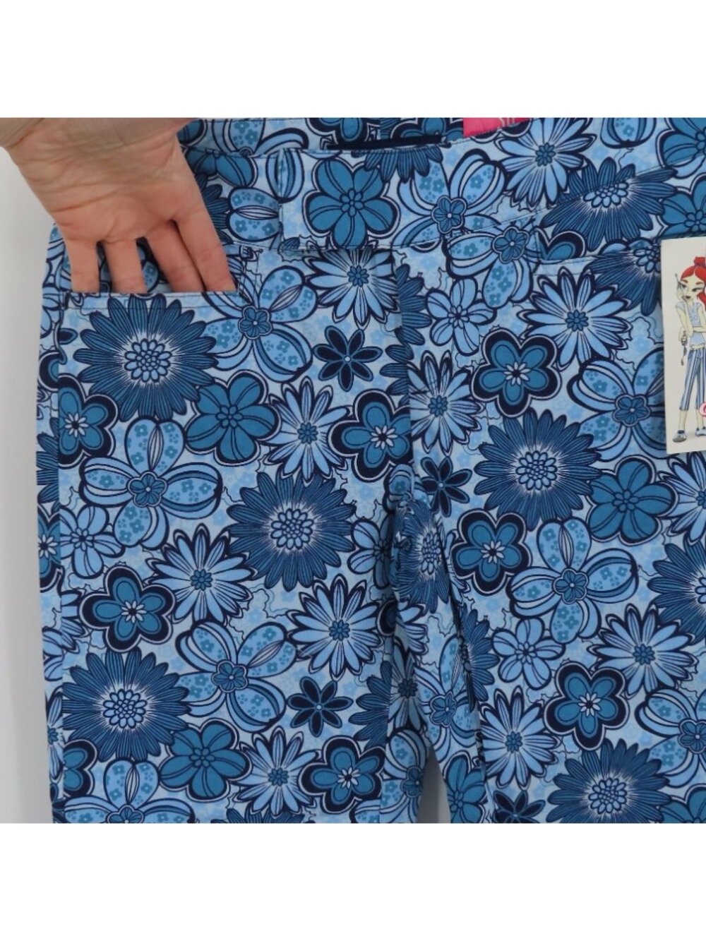 SO Juniors 0 Blue Flower Floral Stretch Crop Pants Cotton Blend Y2K 2000s NEW - Picture 3 of 11